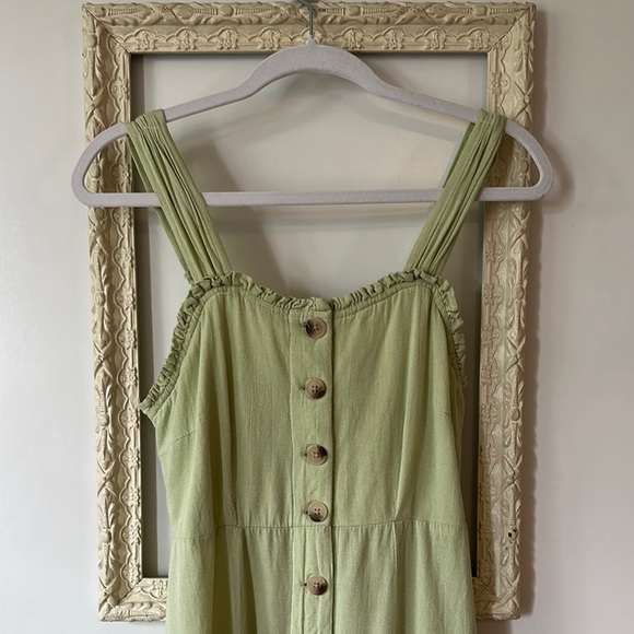 JAPNA | Linen Cottage Core Green Button-Down Maxi Dress - Picture 3 of 11